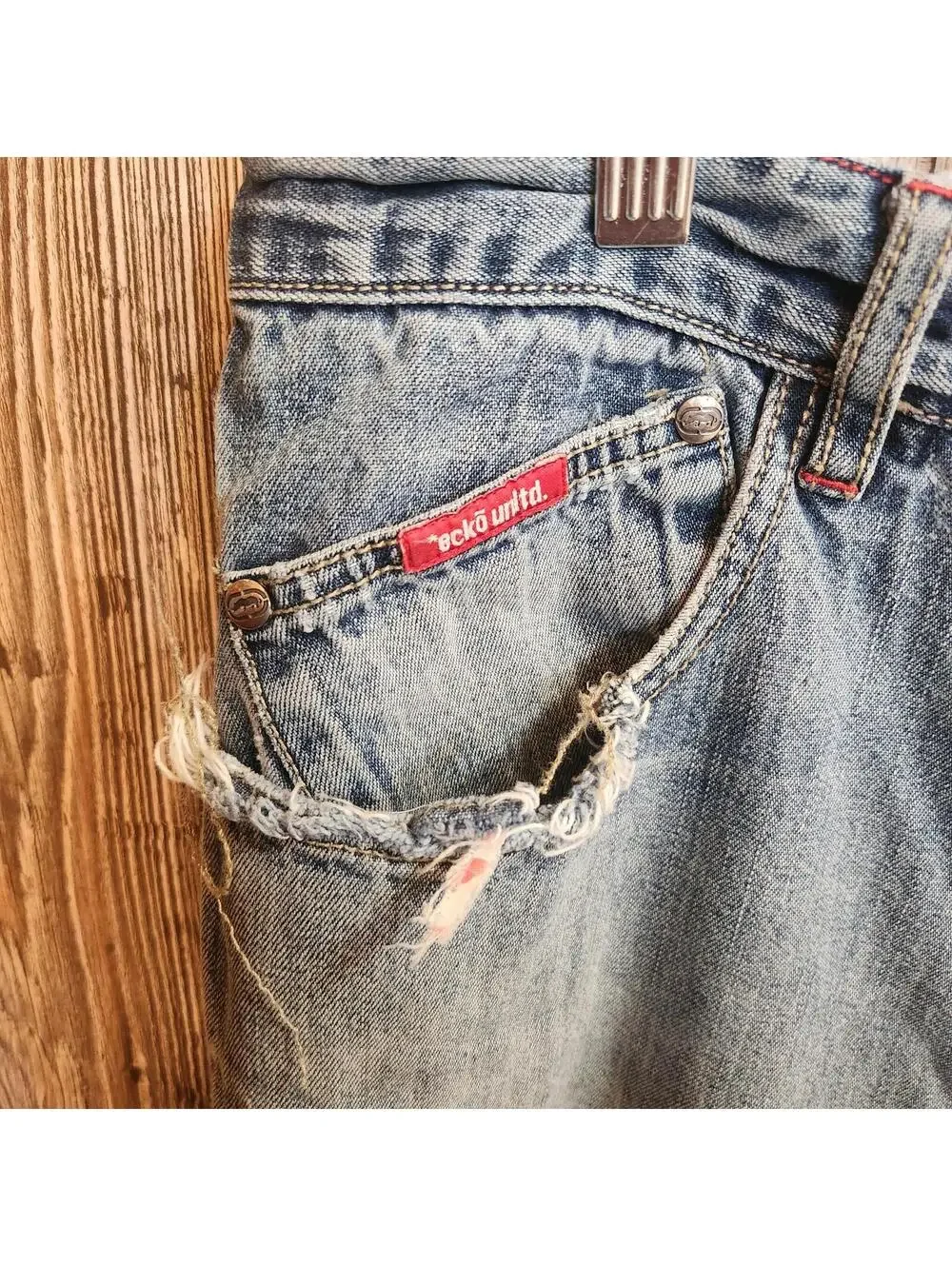 Ecko Unltd Denim Blue Jeans Size 38x36 VTG Destroyed Thrashed Y2K Baggy Skater